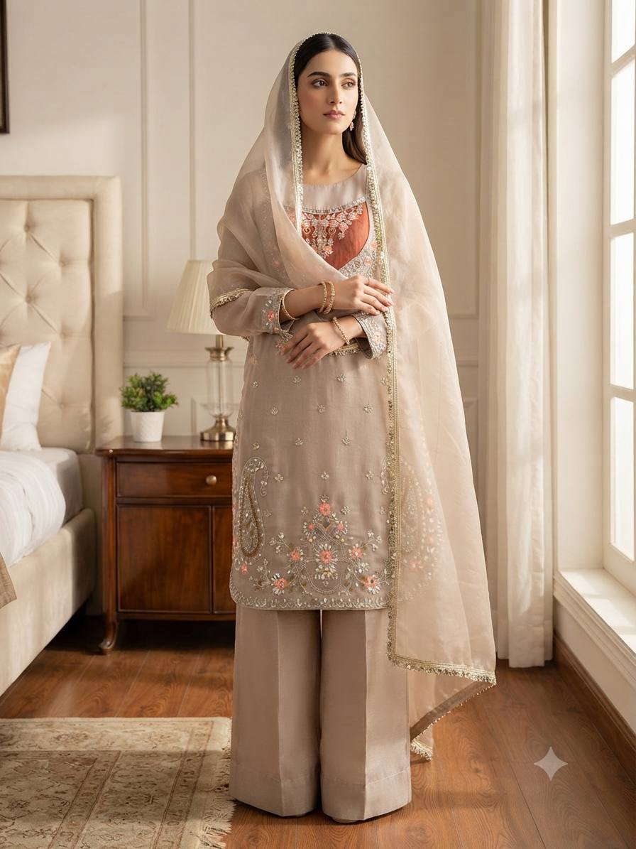 Moss Silk Embroidered Palazzo Set