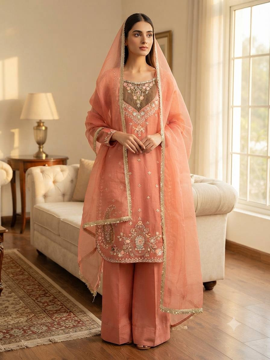 Moss Silk Embroidered Palazzo Set