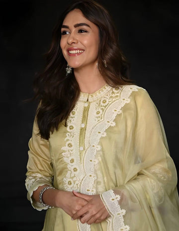 Pistachio Bloom Lace Embroidered Suit Set