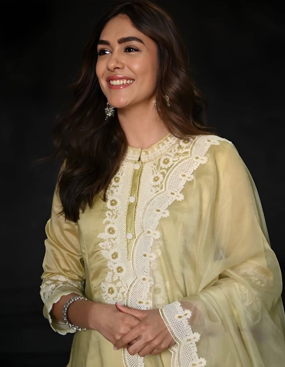 Pistachio Bloom Lace Embroidered Suit Set