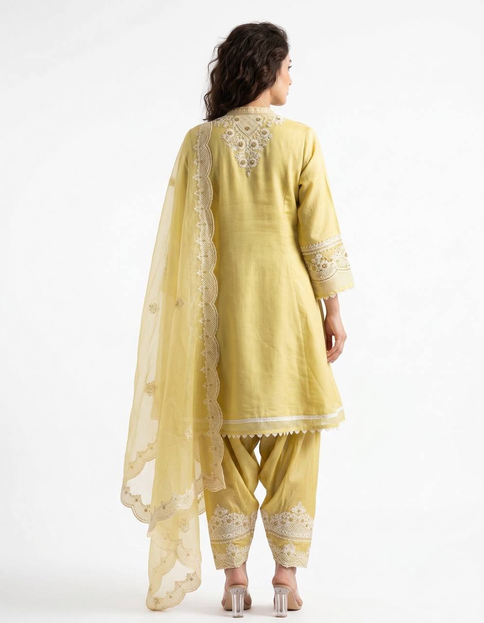 Pistachio Bloom Lace Embroidered Suit Set