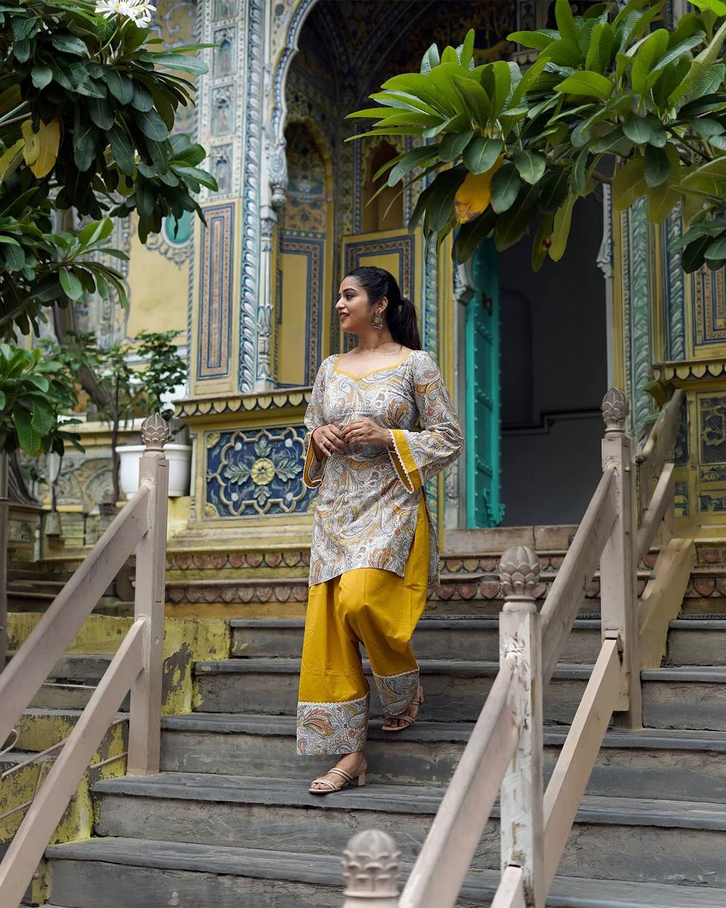 Mustard Natural Crepe Farshi Set