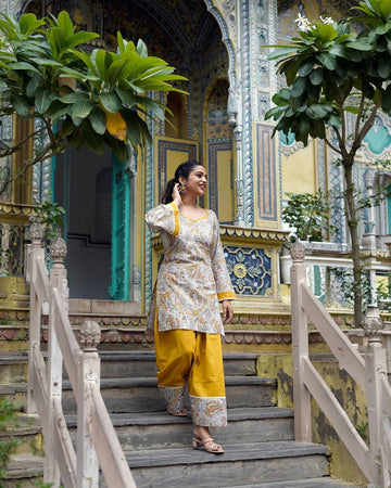 Mustard Natural Crepe Farshi Set