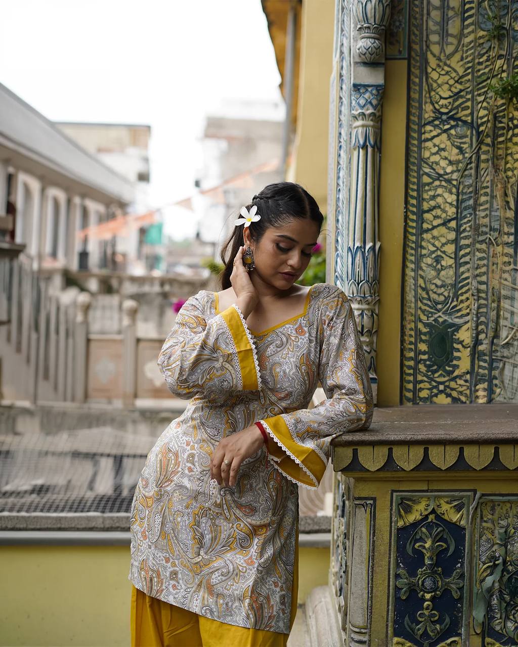 Mustard Natural Crepe Farshi Set