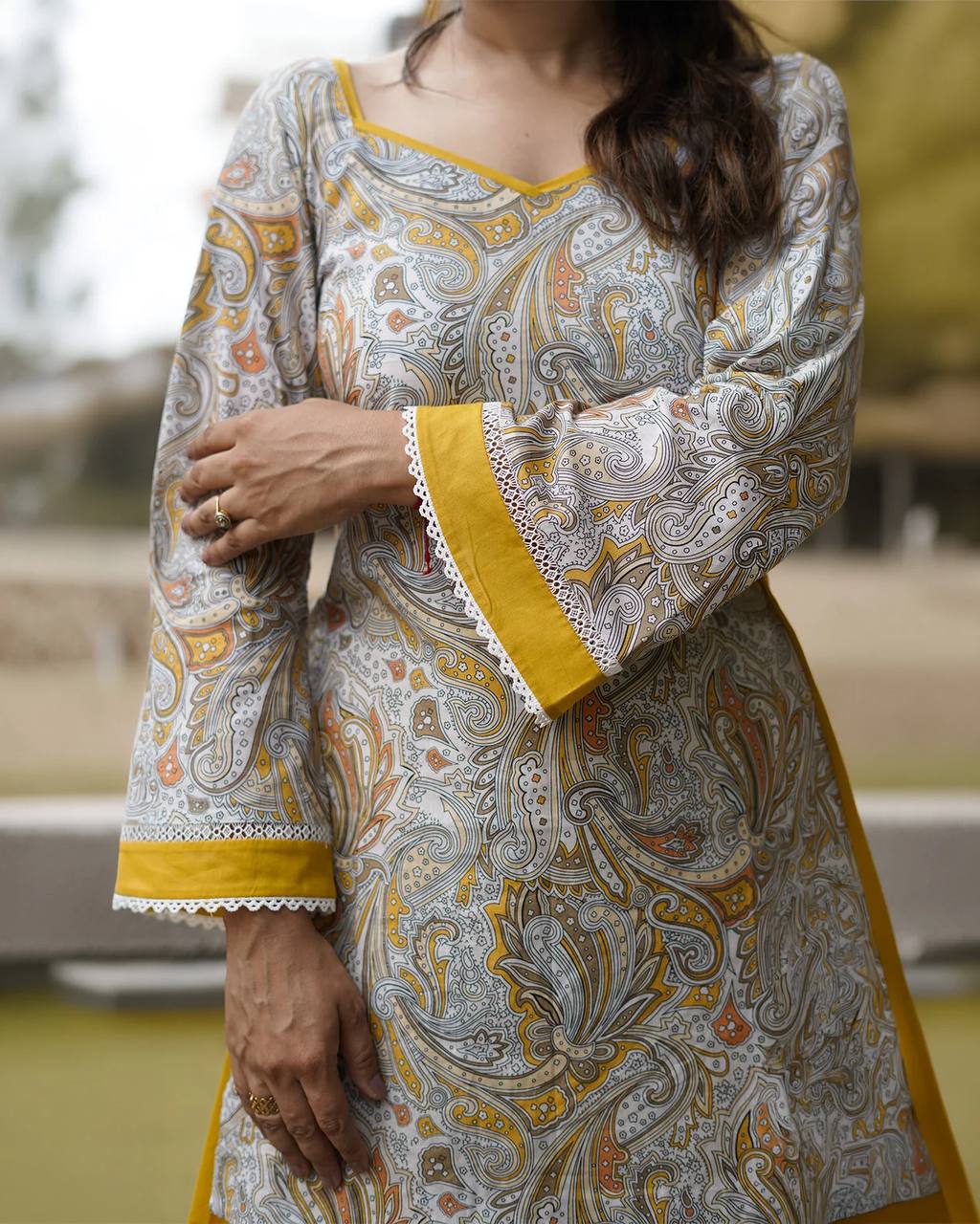 Mustard Natural Crepe Farshi Set