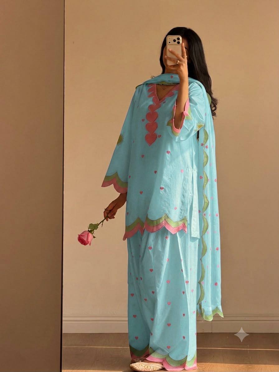 Mul Chanderi Embroidered Salwar Set