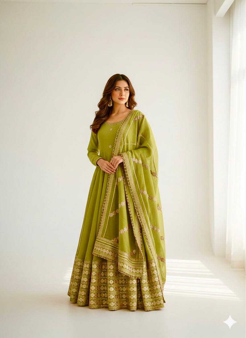Chinon Silk Anarkali Gown Set