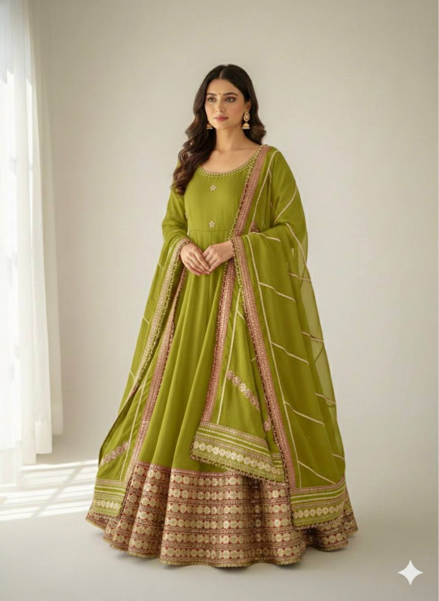 Chinon Silk Anarkali Gown Set