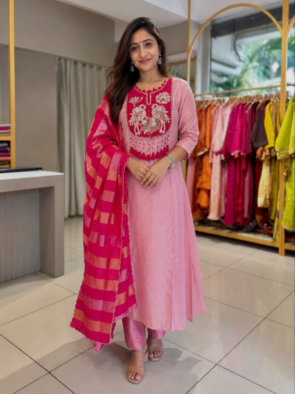 Pink Mul Chanderi Banarasi Suit Set