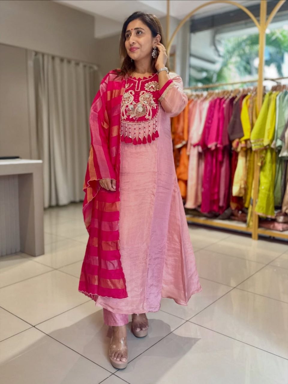 Pink Mul Chanderi Banarasi Suit Set