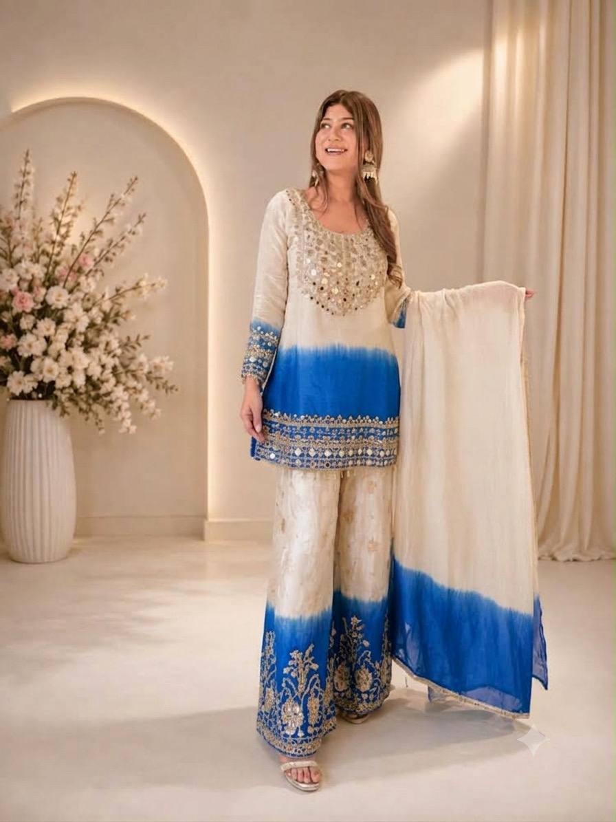 Star Georgette Mirror Work Palazzo Set