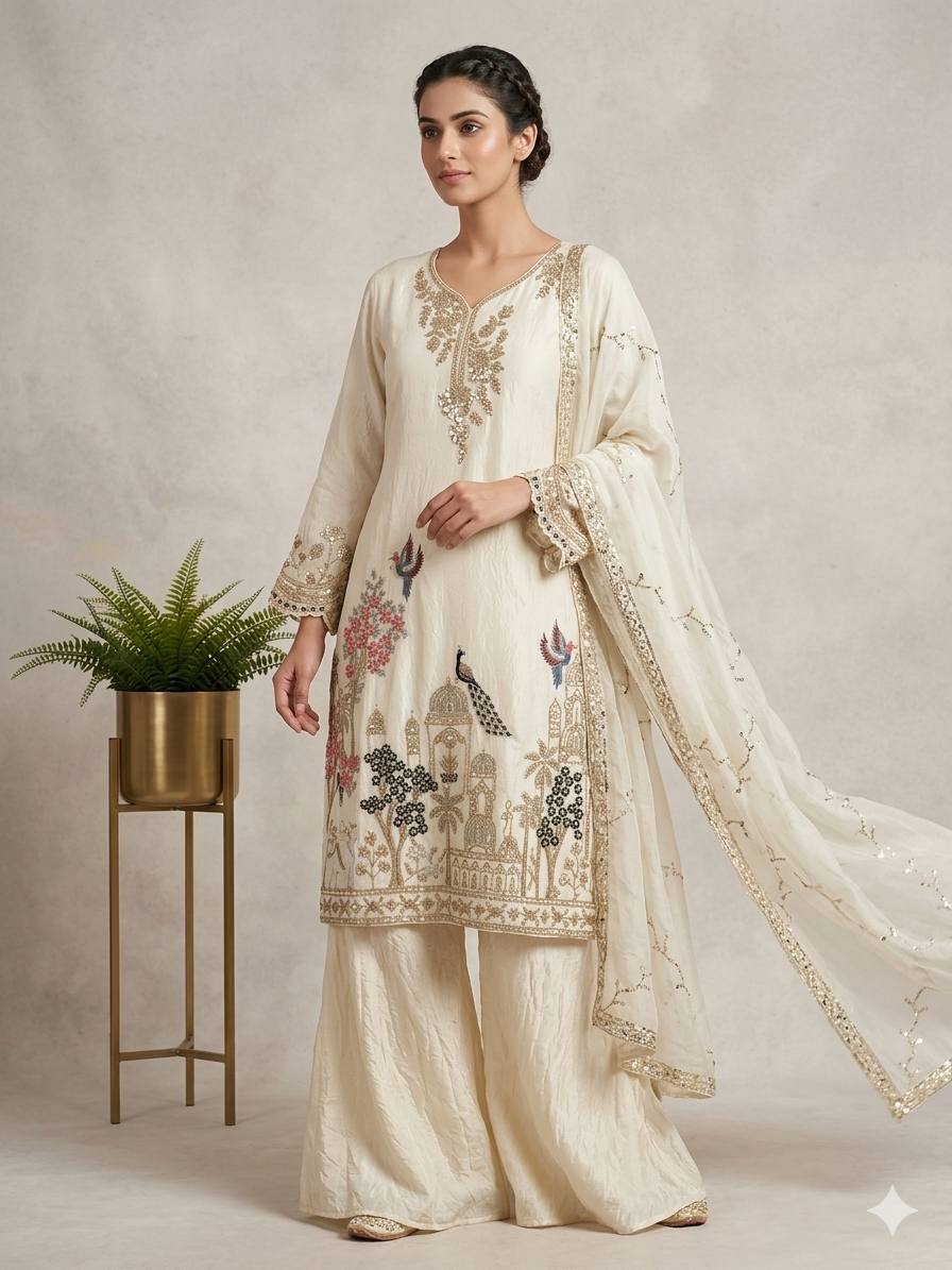 Fendy Beaded Sequin Palazzo Suit
