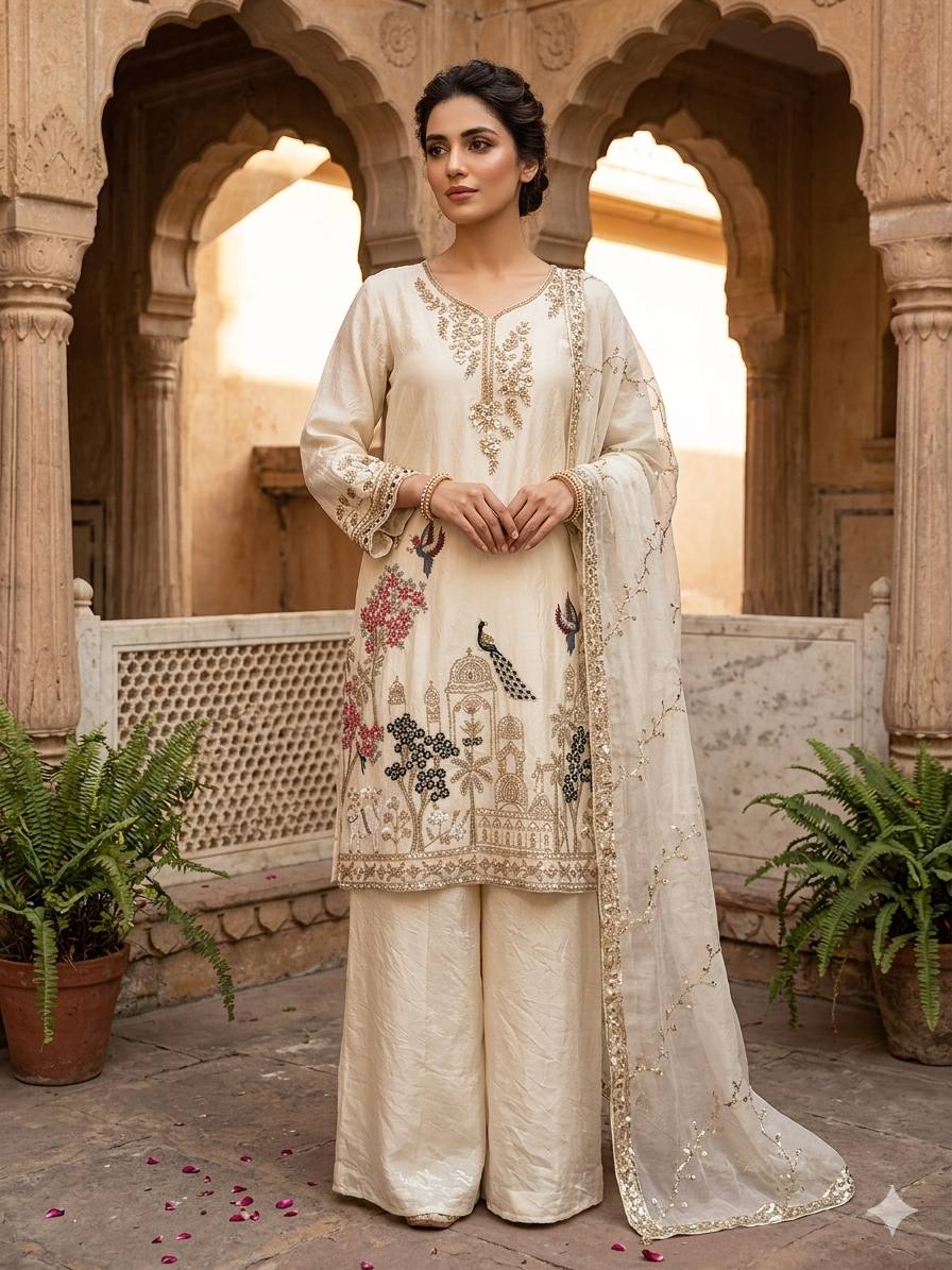 Fendy Beaded Sequin Palazzo Suit