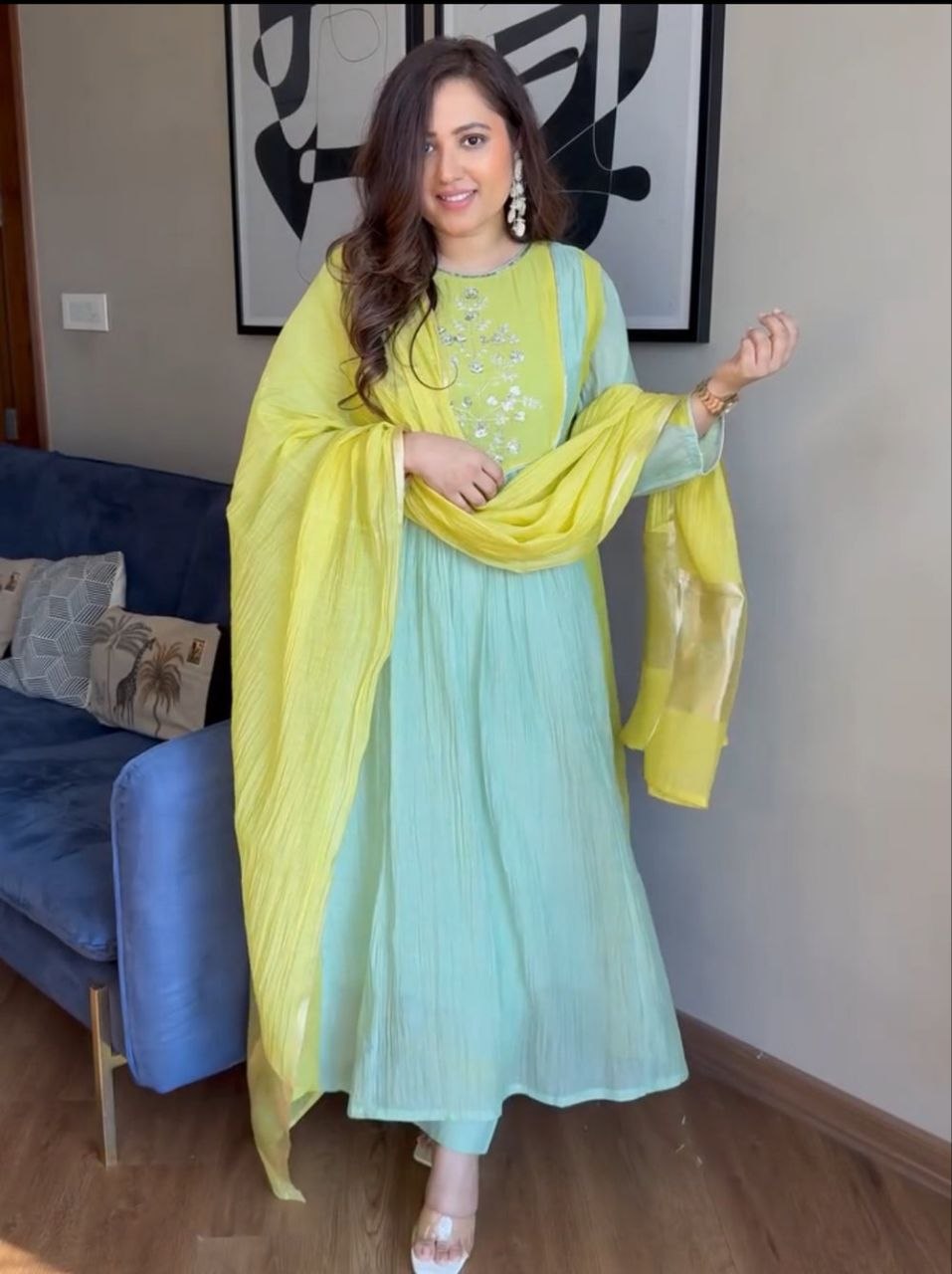 Mul Chanderi Banarasi Anarkali Set