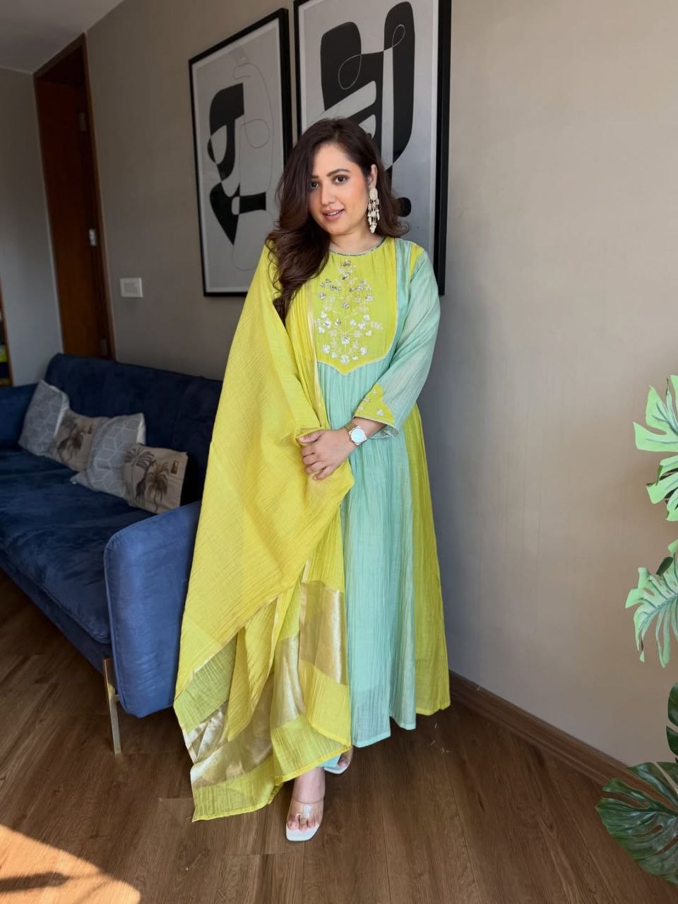 Mul Chanderi Banarasi Anarkali Set