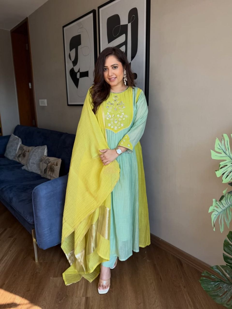 Mul Chanderi Banarasi Anarkali Set