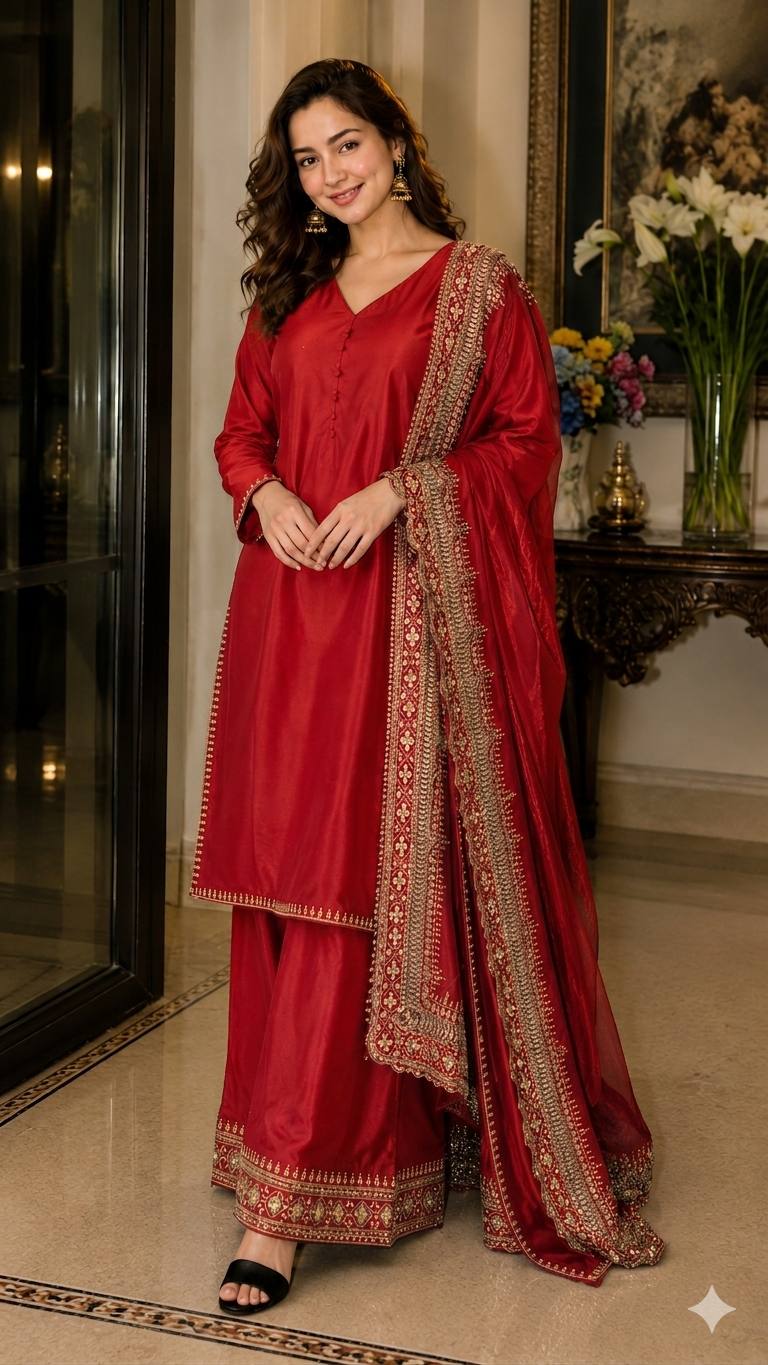 Crepe Silk Embroidered Palazzo Set