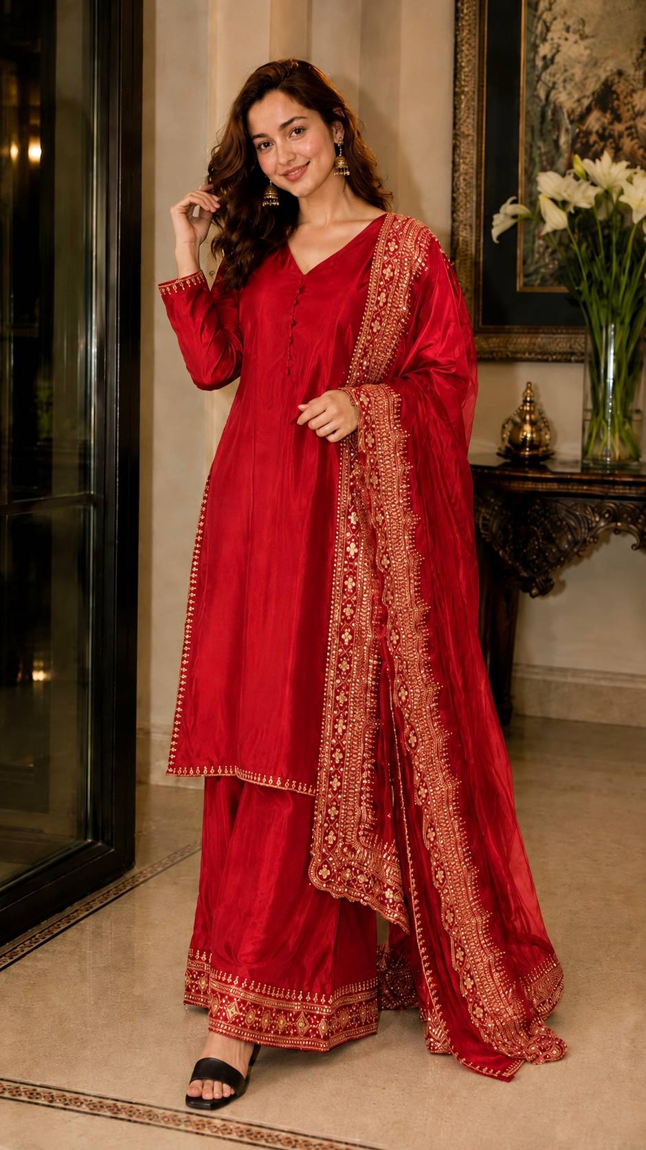 Crepe Silk Embroidered Palazzo Set
