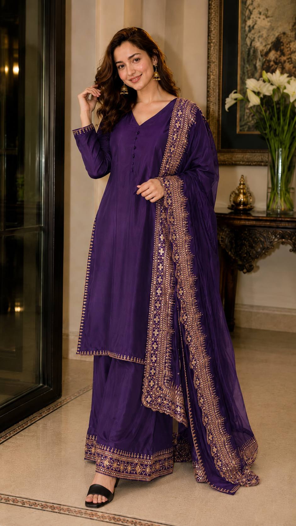 Crepe Silk Embroidered Palazzo Set