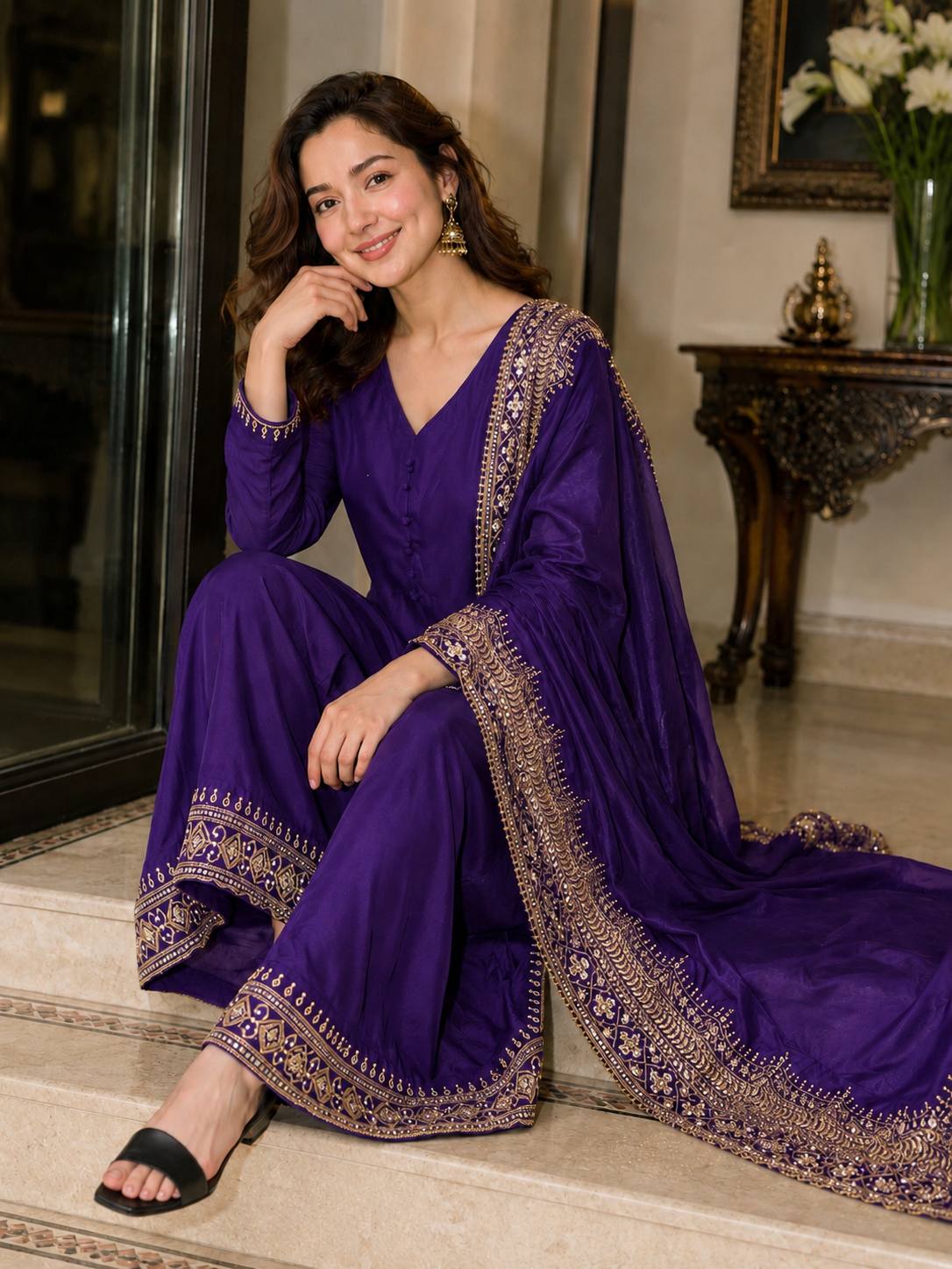 Crepe Silk Embroidered Palazzo Set