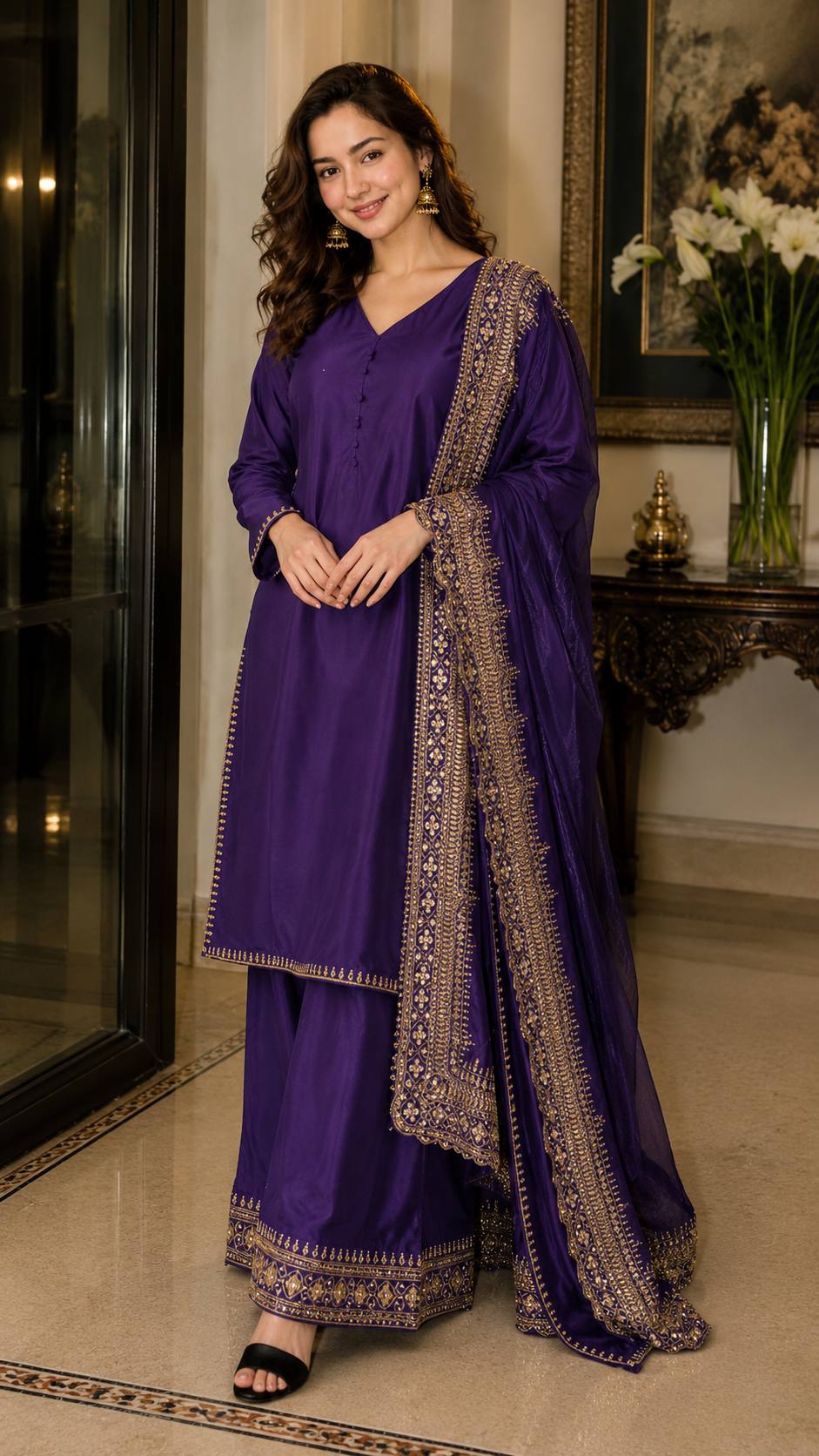Crepe Silk Embroidered Palazzo Set