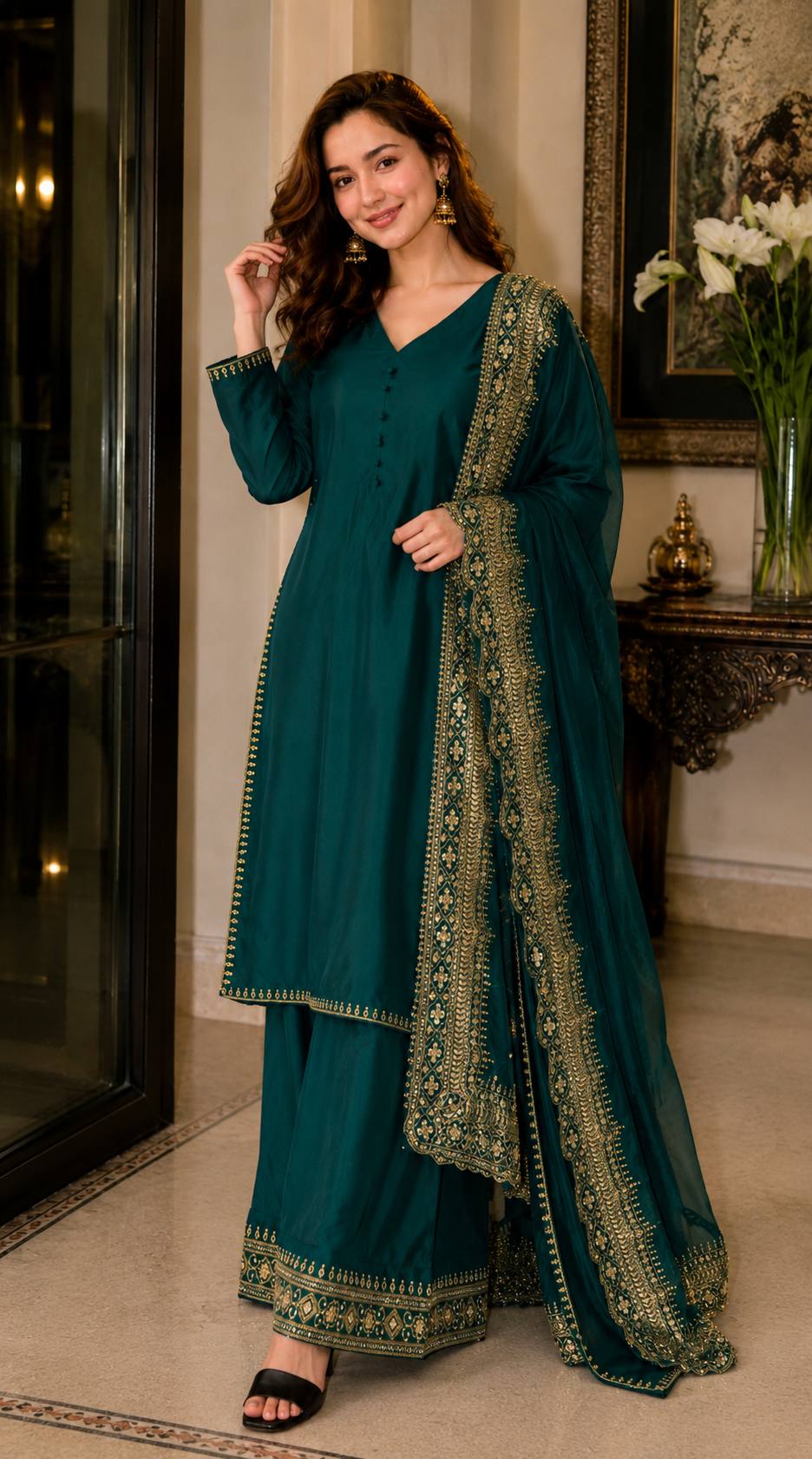 Crepe Silk Embroidered Palazzo Set