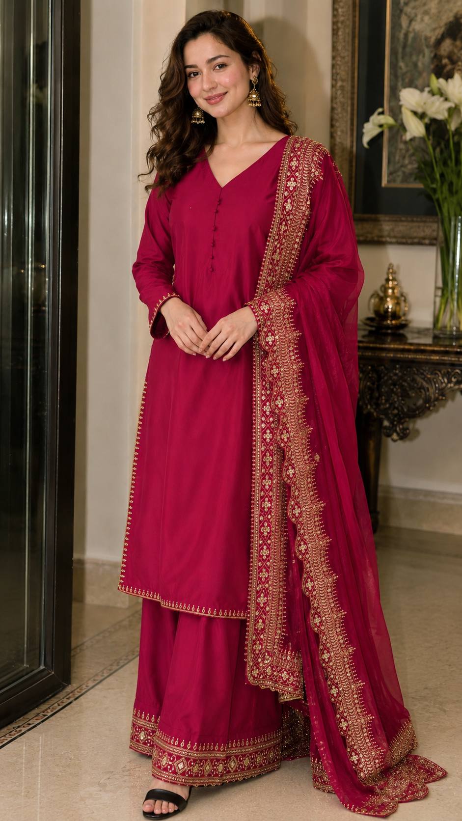 Crepe Silk Embroidered Palazzo Set