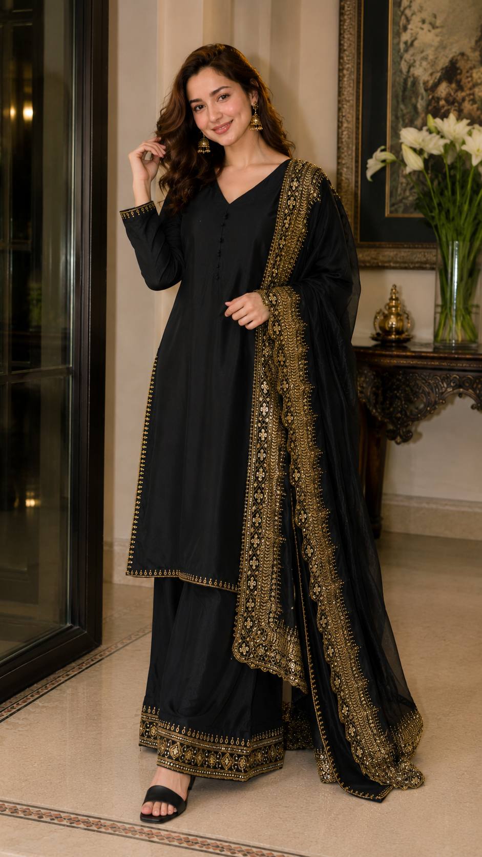 Crepe Silk Embroidered Palazzo Set
