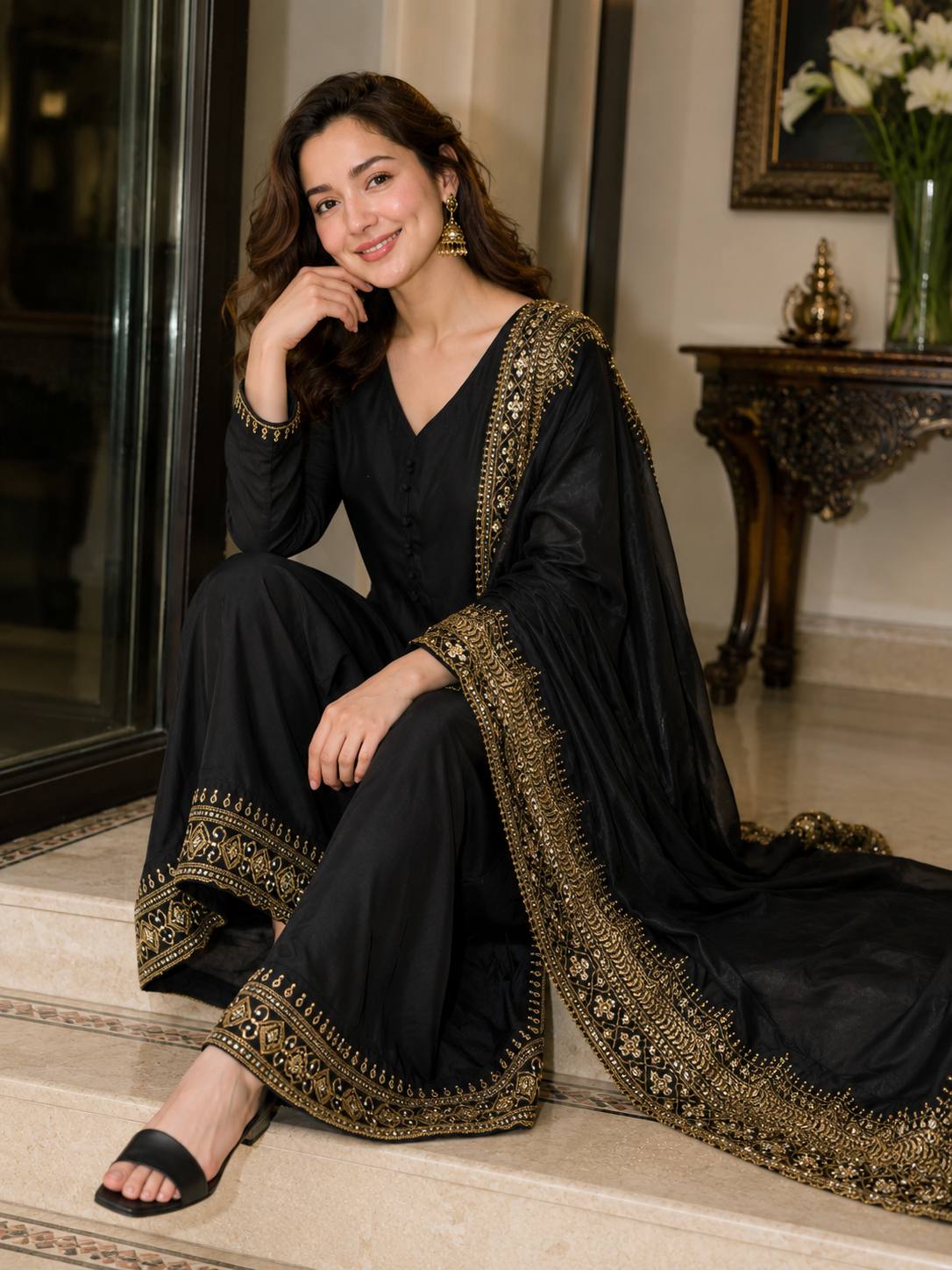 Crepe Silk Embroidered Palazzo Set