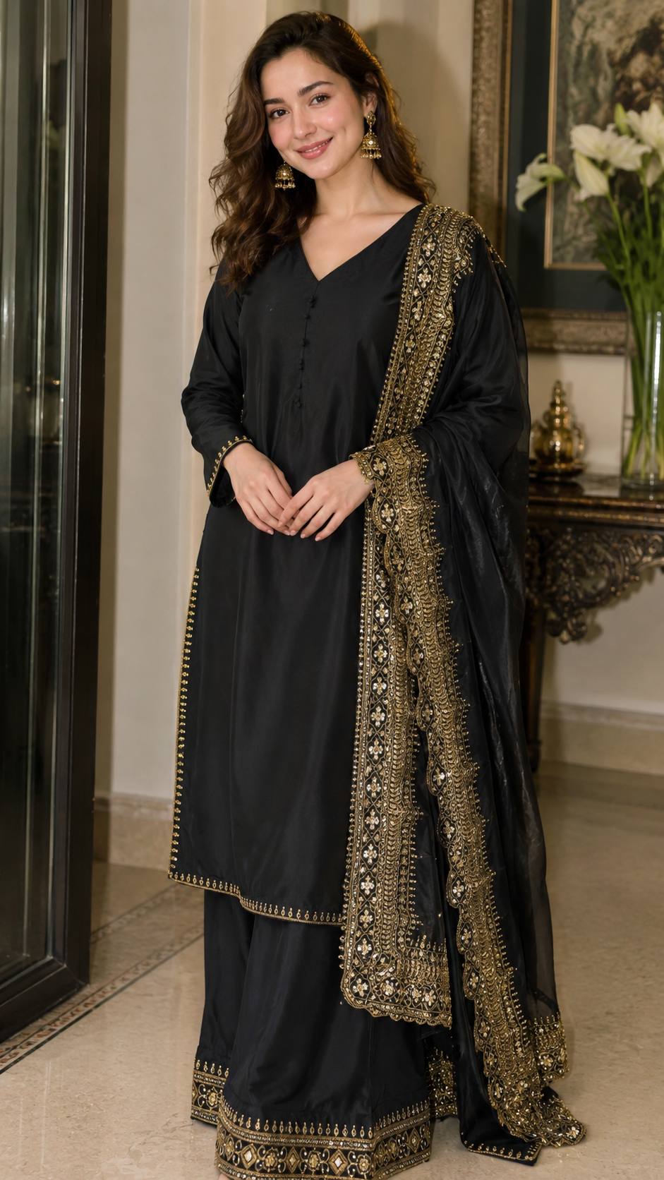 Crepe Silk Embroidered Palazzo Set