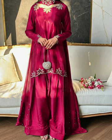 Natural Crepe Embroidered Farshi Set