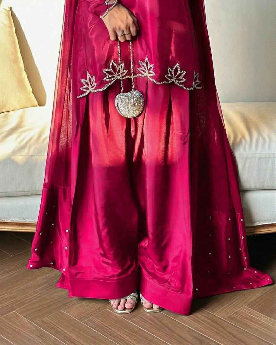 Natural Crepe Embroidered Farshi Set