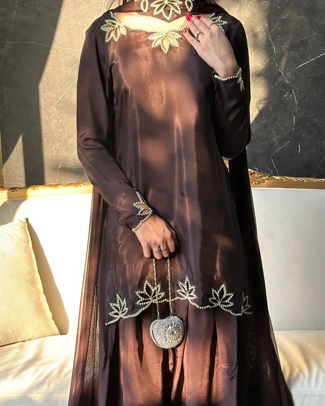 Natural Crepe Embroidered Farshi Set