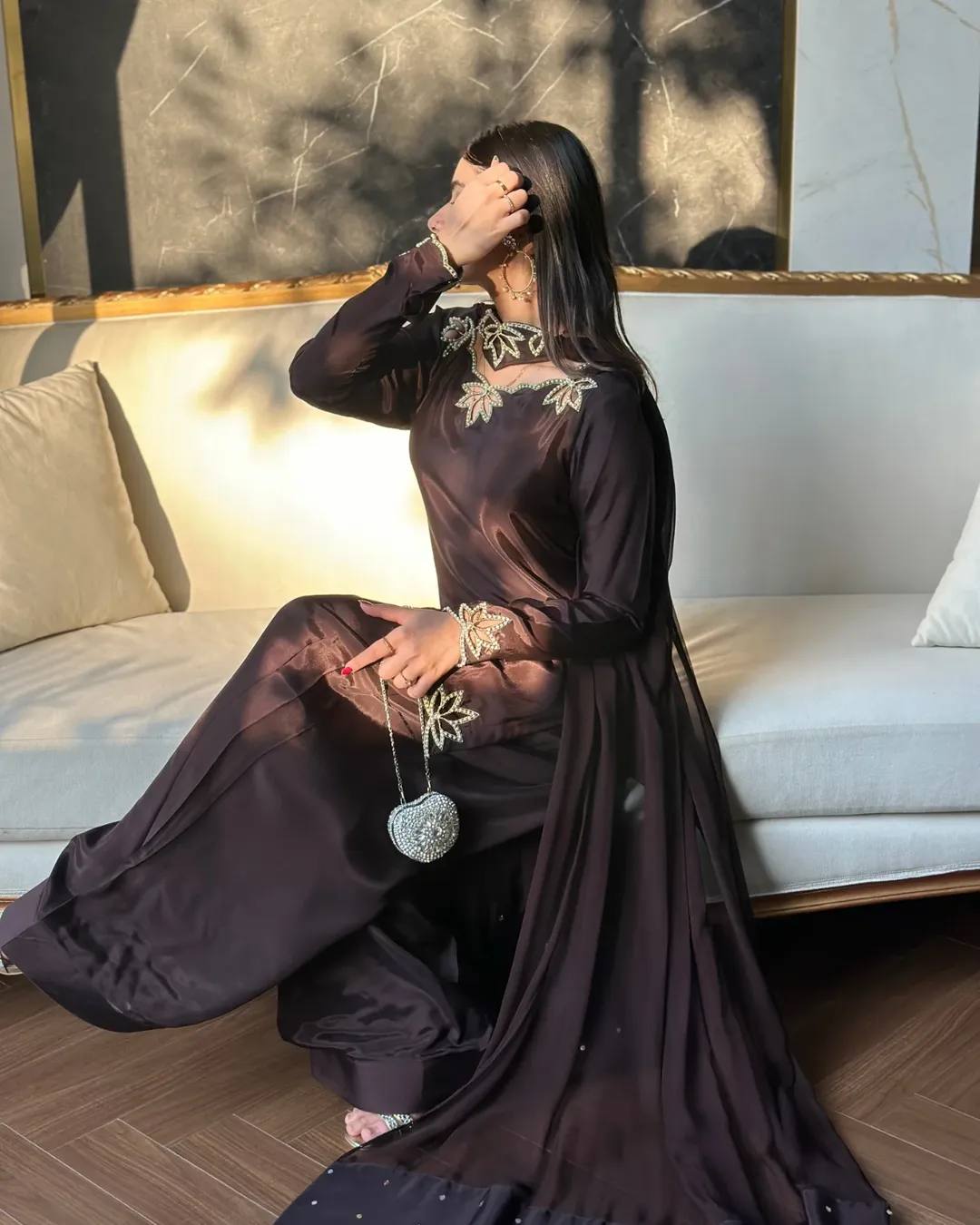 Natural Crepe Embroidered Farshi Set