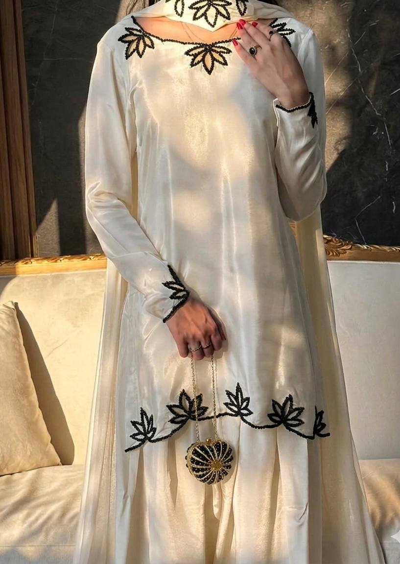 Natural Crepe Embroidered Farshi Set
