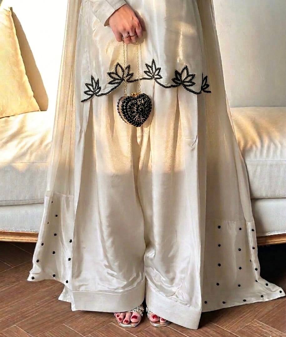 Natural Crepe Embroidered Farshi Set