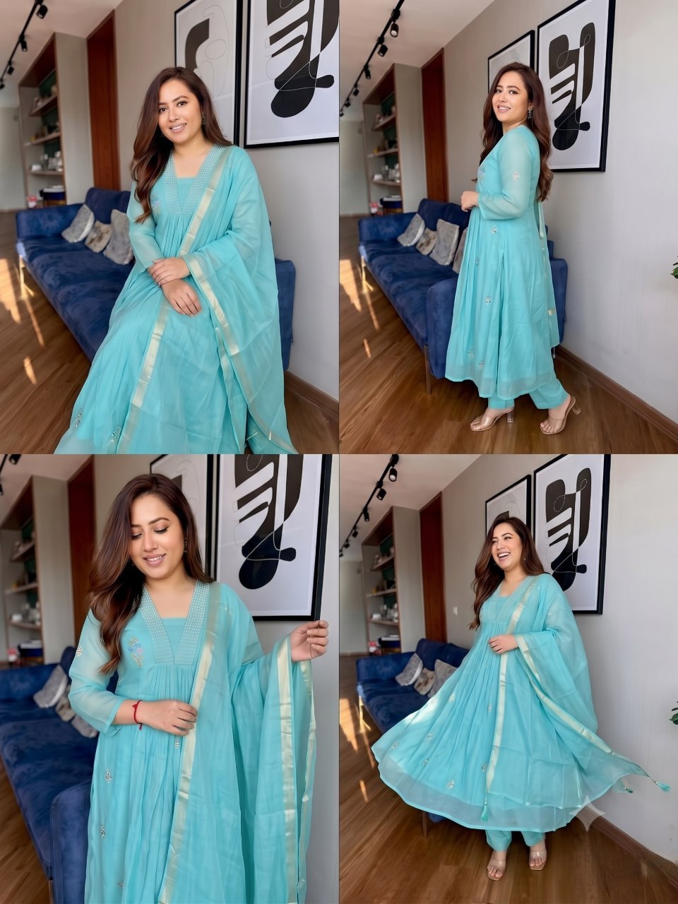 Sky Blue Pure Mul Chanderi Suit Set with Banarasi Jacquard Dupatta