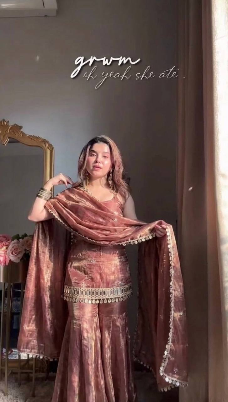 Dusty Rose Mirror Work Sharara Set