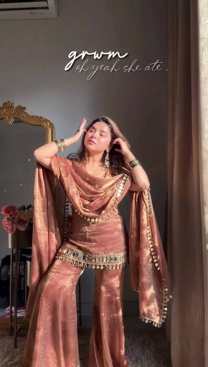Dusty Rose Mirror Work Sharara Set