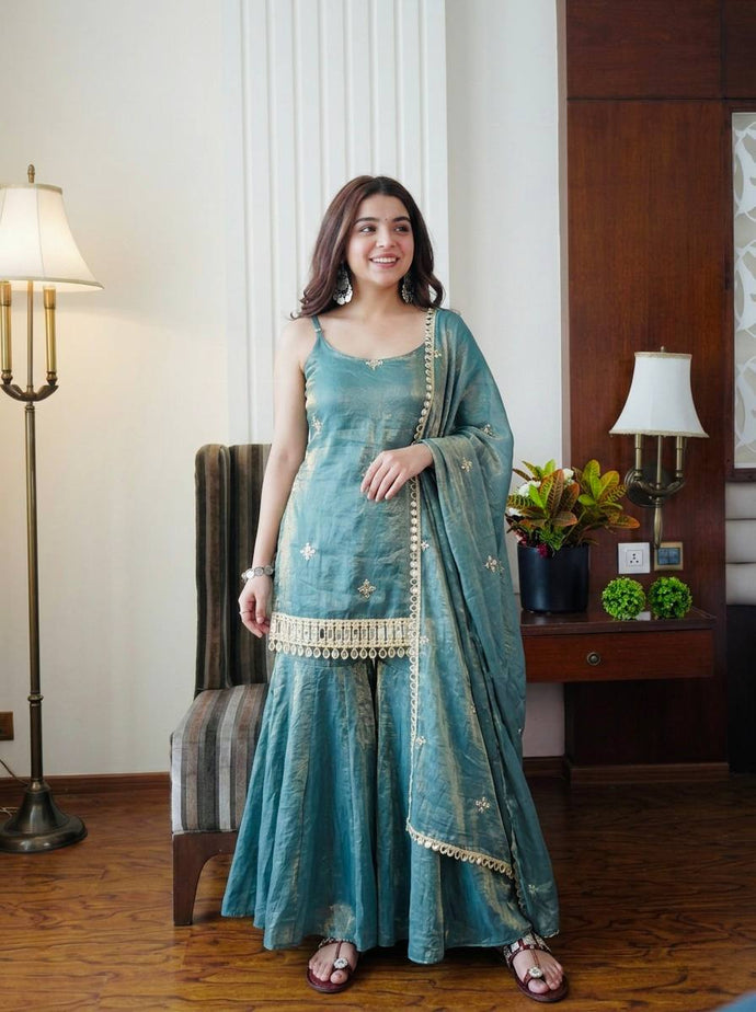 Dusty Rose Mirror Work Sharara Set
