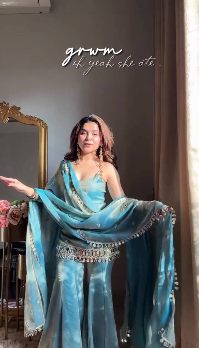 Dusty Rose Mirror Work Sharara Set