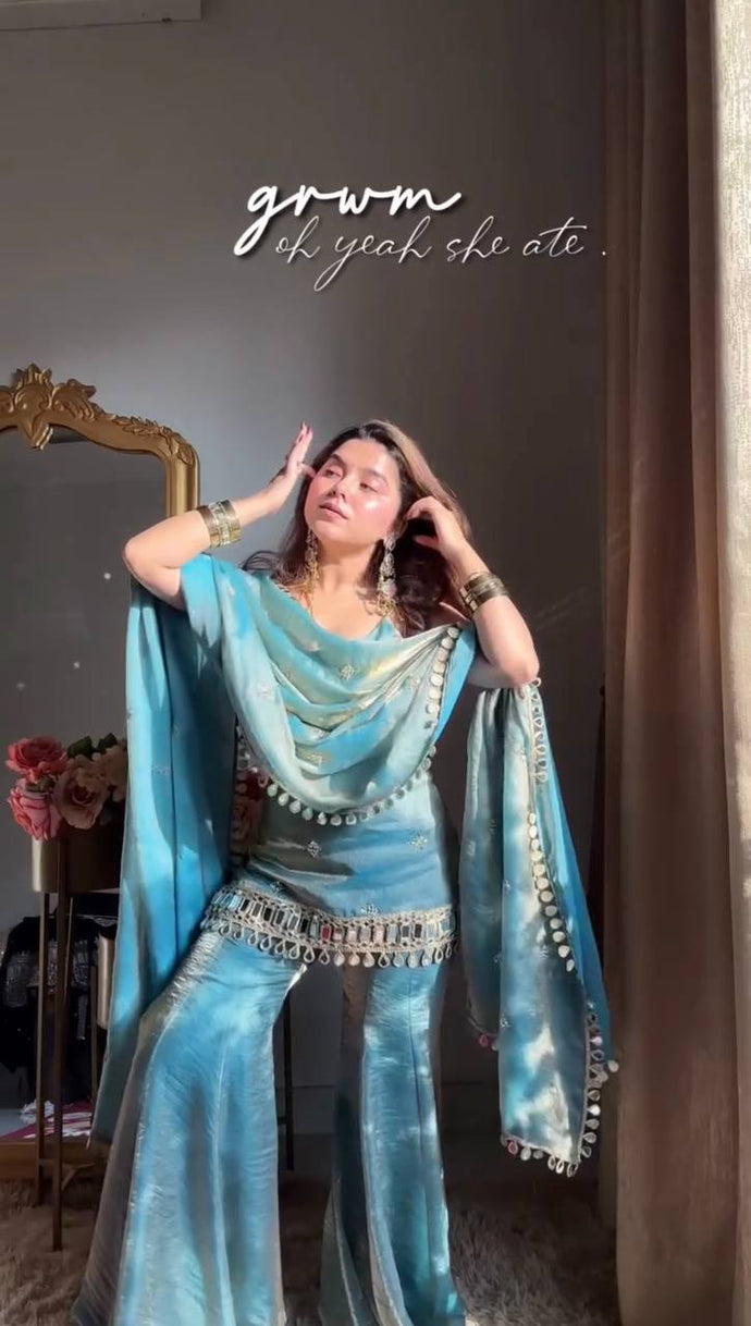 Dusty Rose Mirror Work Sharara Set