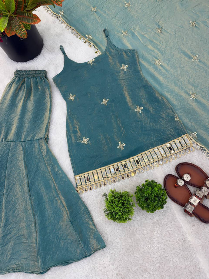 Dusty Rose Mirror Work Sharara Set