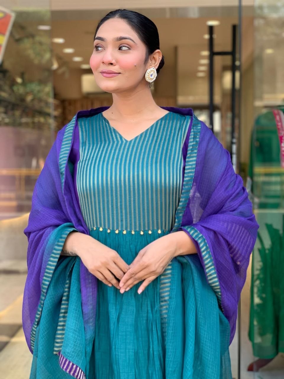 Premium Mul Chanderi Anarkali Suit Set with 2-Tone Shading