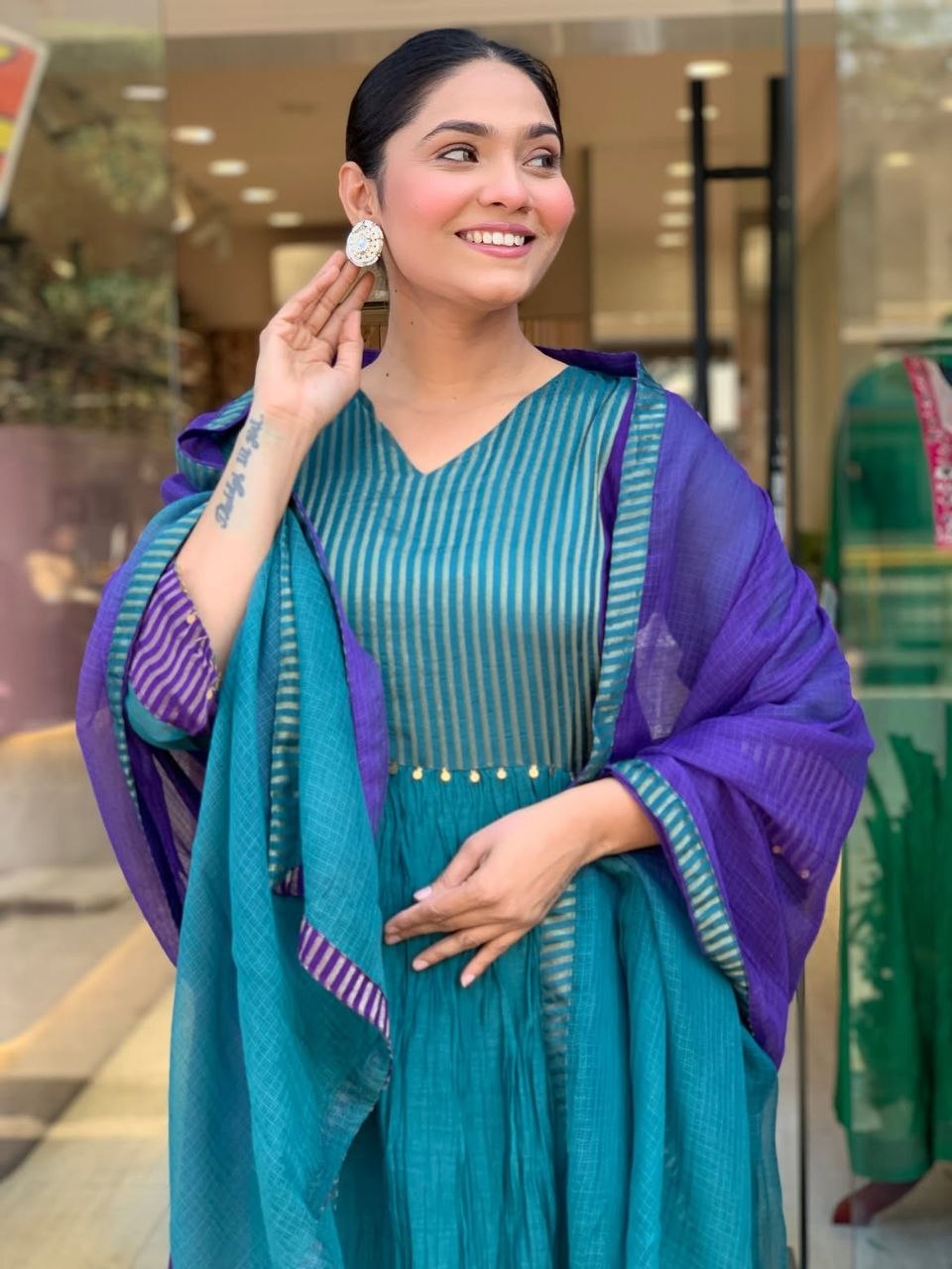 Premium Mul Chanderi Anarkali Suit Set with 2-Tone Shading