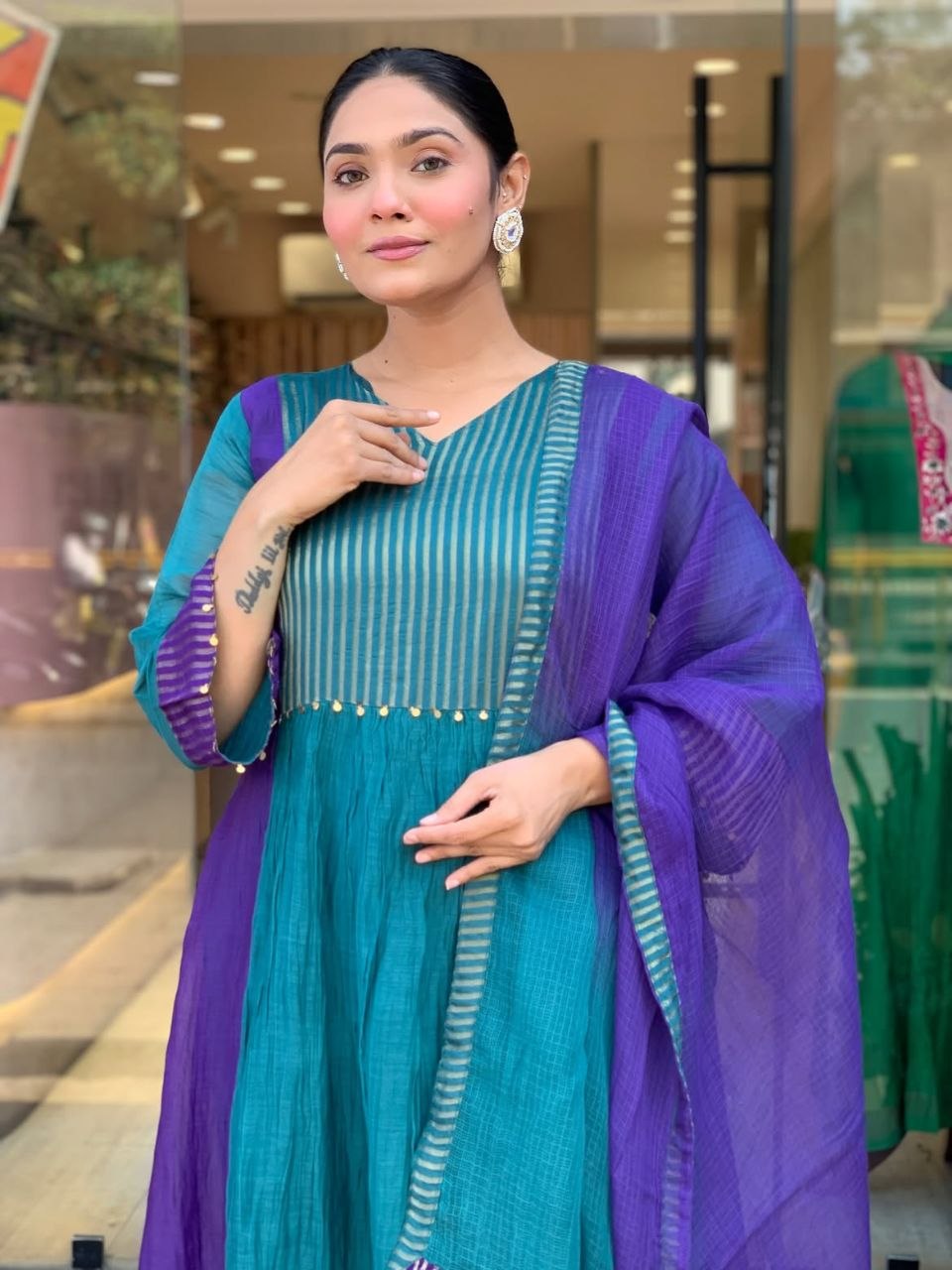 Premium Mul Chanderi Anarkali Suit Set with 2-Tone Shading