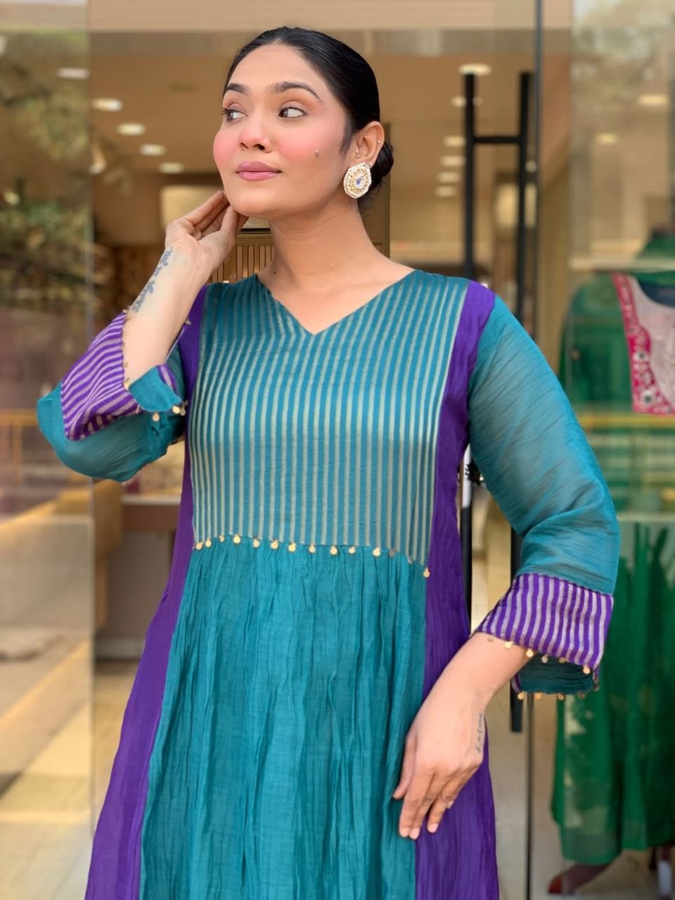 Premium Mul Chanderi Anarkali Suit Set with 2-Tone Shading
