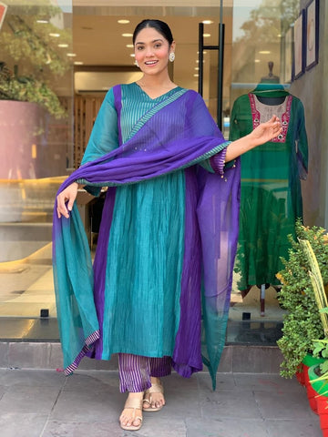 Premium Mul Chanderi Anarkali Suit Set with 2-Tone Shading