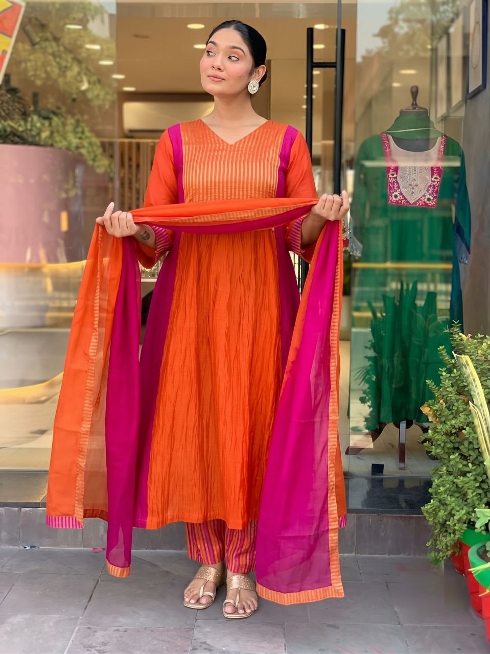 Premium Mul Chanderi Anarkali Suit Set with 2-Tone Shading