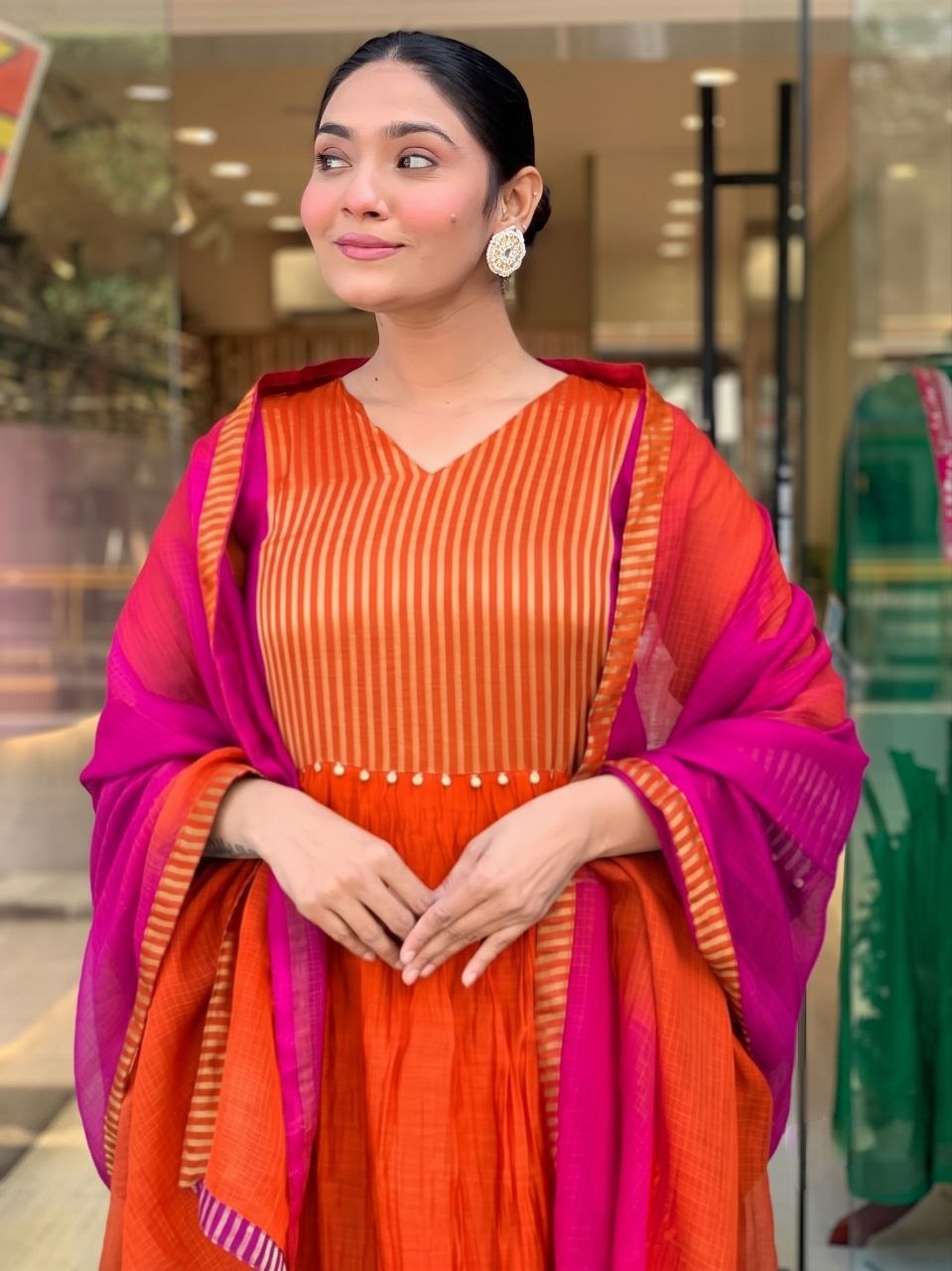Premium Mul Chanderi Anarkali Suit Set with 2-Tone Shading